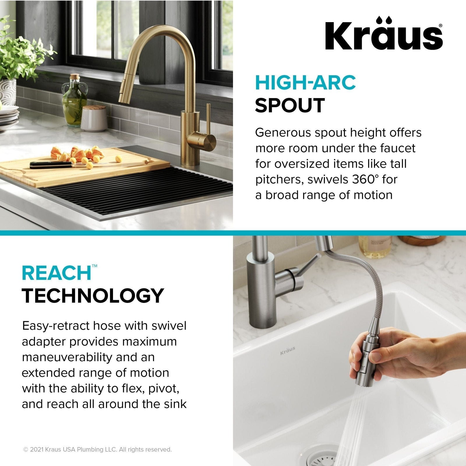 Oletto Pull-Down Single Handle Kitchen Faucet with QuickDock Top Mount Installation Assembly, Spot Free Antique Champagne Bronze F0T2 - product image 7