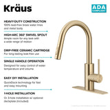 Oletto Pull-Down Single Handle Kitchen Faucet with QuickDock Top Mount Installation Assembly, Spot Free Antique Champagne Bronze F0T2 - product image 8