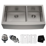 Standard PRO Apron Front Farmhouse Stainless Steel Double Bowl Kitchen Sink, 36x21x10-in O6L7 - product image 1
