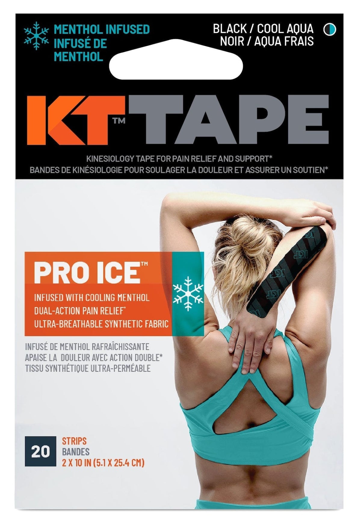 Tape Pro Ice Pre-Cut Elastic Kinesiology Sports Tape with Menthol, Black, 10 x 2-in Strips, 20-pk R4V4 - product image 1