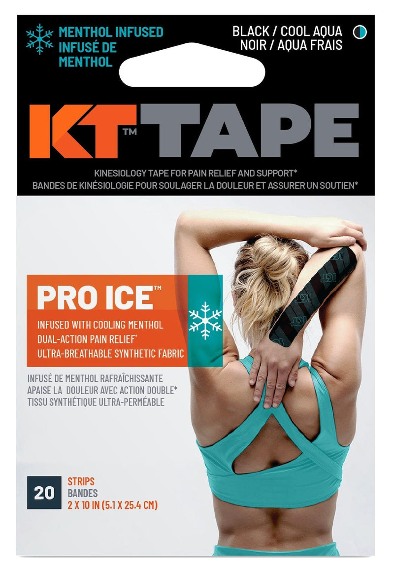 Tape Pro Ice Pre-Cut Elastic Kinesiology Sports Tape with Menthol, Black, 10 x 2-in Strips, 20-pk R4V4