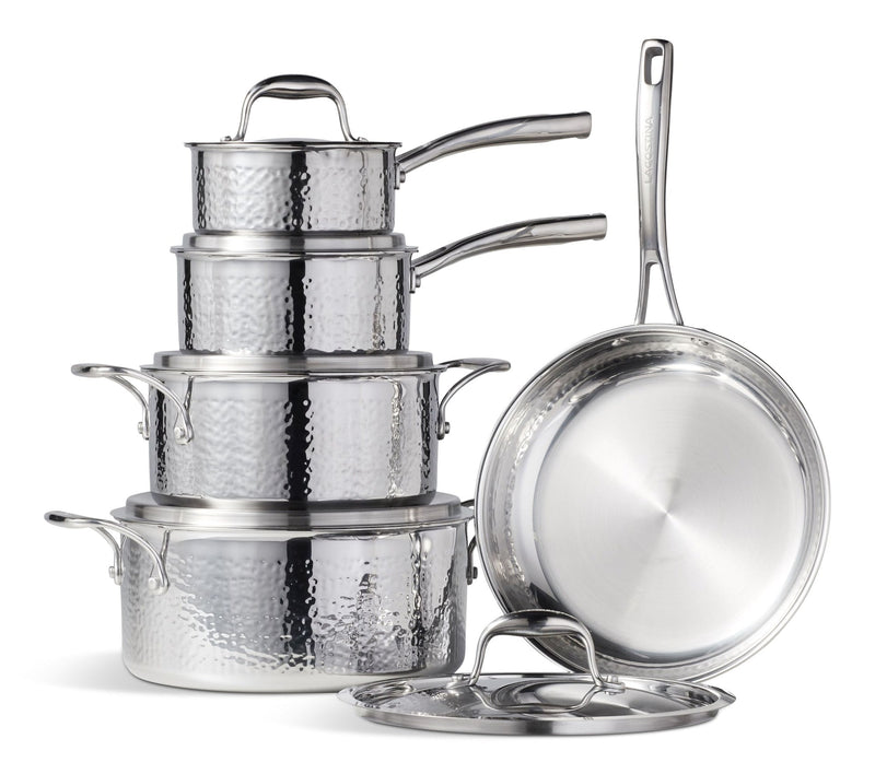 3-Ply Hammered Stainless Steel Cookware Set, 10-pc C9G3