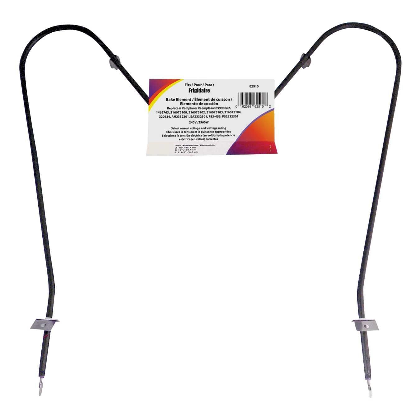 62510/2 Frigidaire Oven/Bake Element with Straight Spade Connector, 2360W, 30-in S9P1 - product image 1