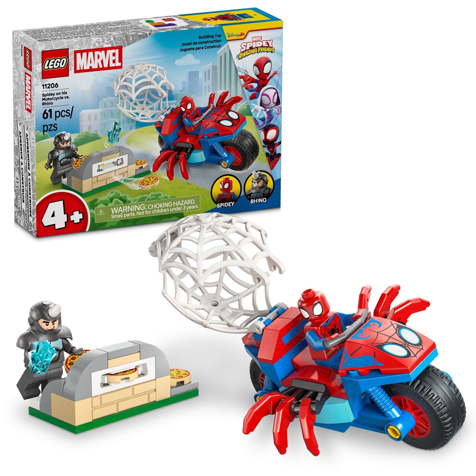 LEGO Spidey And His Amazing Friends Spidey on his Motorcycle vs. Rhino - 11206, 61-pcs, Ages 4+ U2R1 - product image 1
