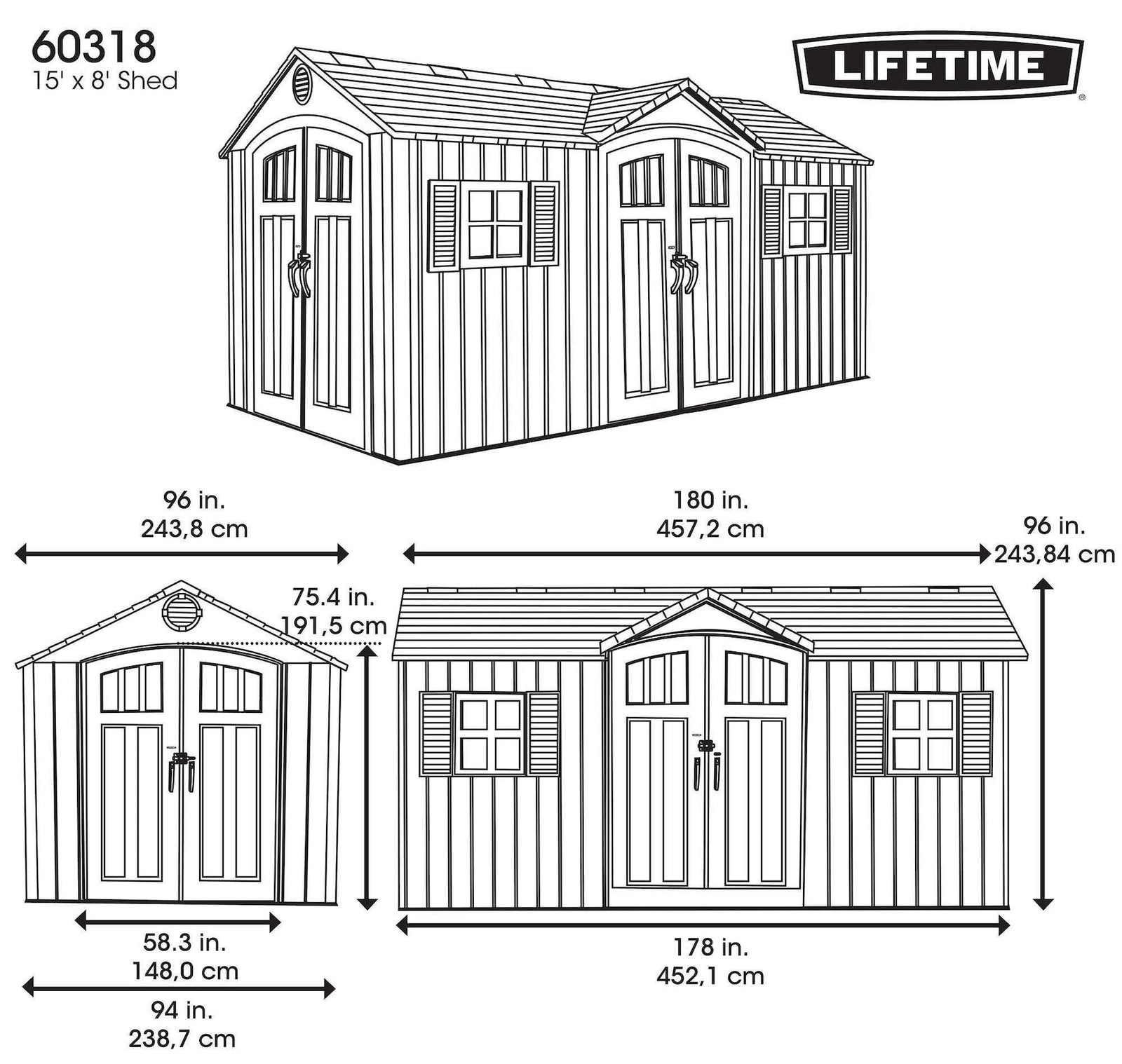 Outdoor Storage Shed with Dual Side Entry, Dark Grey Roughcut, 15 x 8-ft S5R2 - product image 3