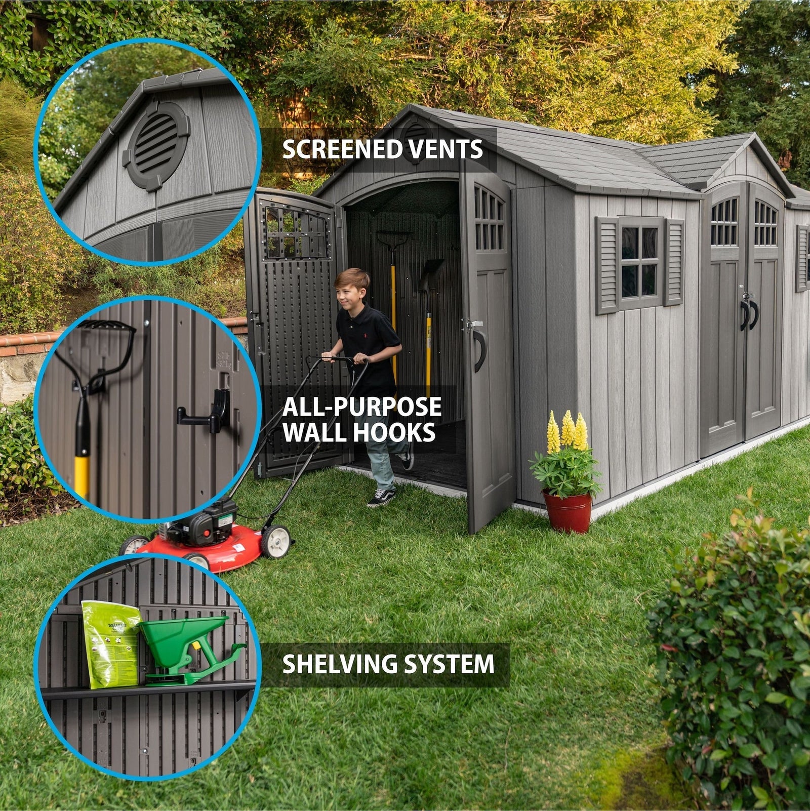 Outdoor Storage Shed with Dual Side Entry, Dark Grey Roughcut, 15 x 8-ft S5R2 - product image 4