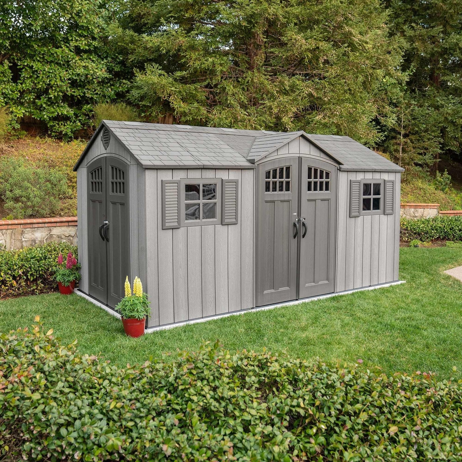 Outdoor Storage Shed with Dual Side Entry, Dark Grey Roughcut, 15 x 8-ft S5R2 - product image 7