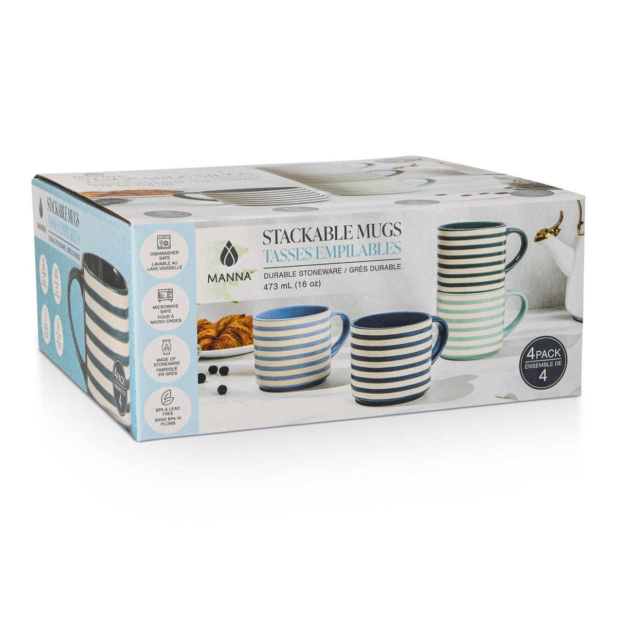 Blue Strip Stackable Mugs, Assorted Colours, 4-pk P6Z9 - product image 5