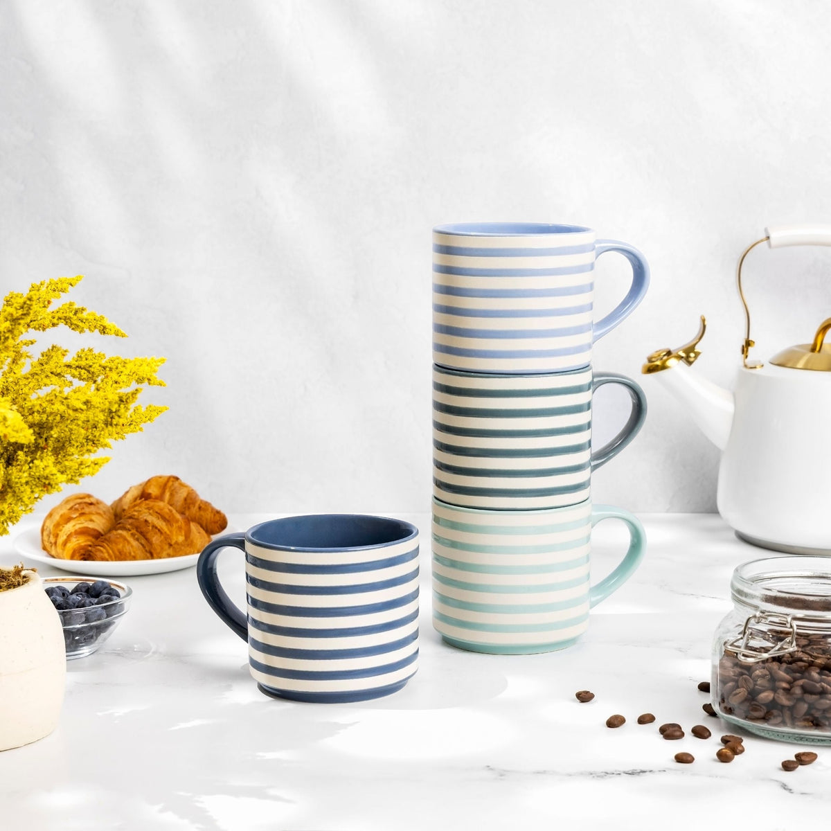 Blue Strip Stackable Mugs, Assorted Colours, 4-pk P6Z9 - product image 6