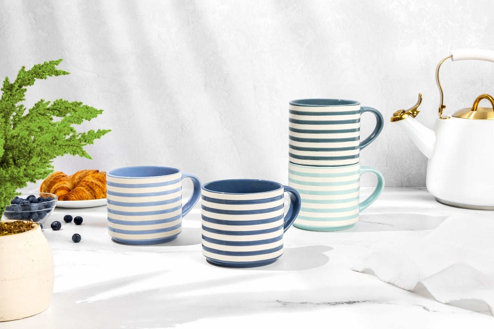 Blue Strip Stackable Mugs, Assorted Colours, 4-pk P6Z9 - product image 7