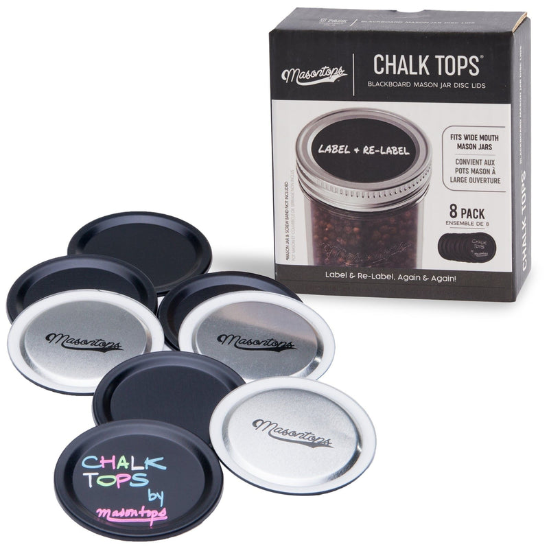 Chalk Tops Wide Mouth Storage Lids (Non-Sealing) for Mason Jars, 8-pk N7E5
