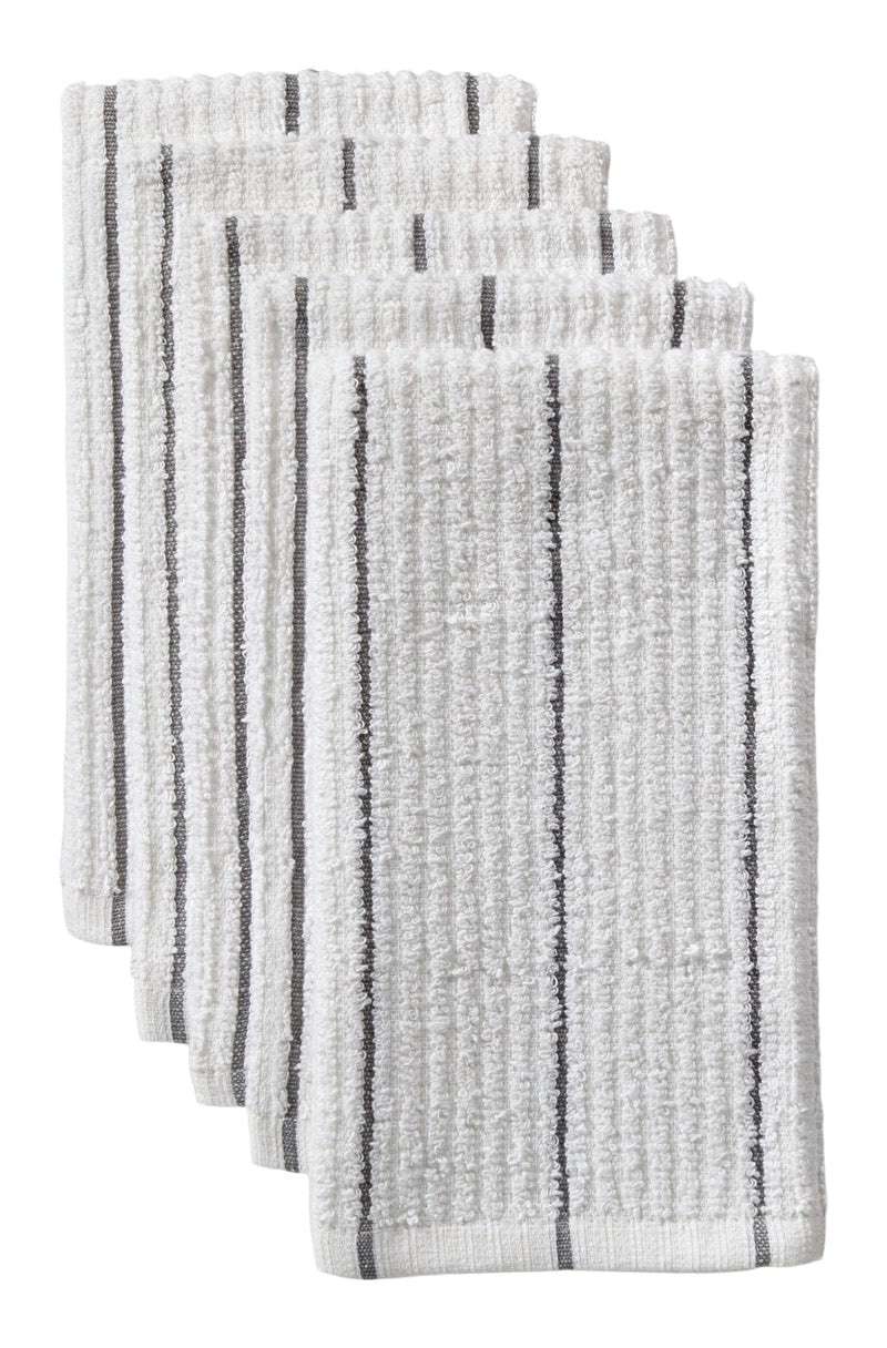 Ribbed Stripe Bar Mop Dish Cloths, Grey Stripes, 5-pk K1J5