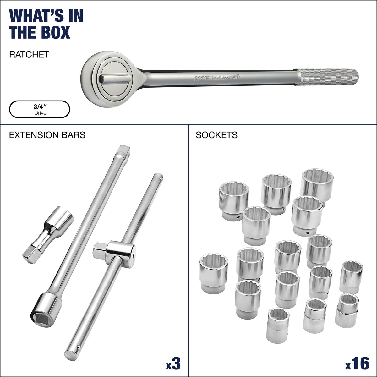 Socket Set 20-pc, 3/4-in Drive, SAE, Steel, Chrome C3R4 - product image 5