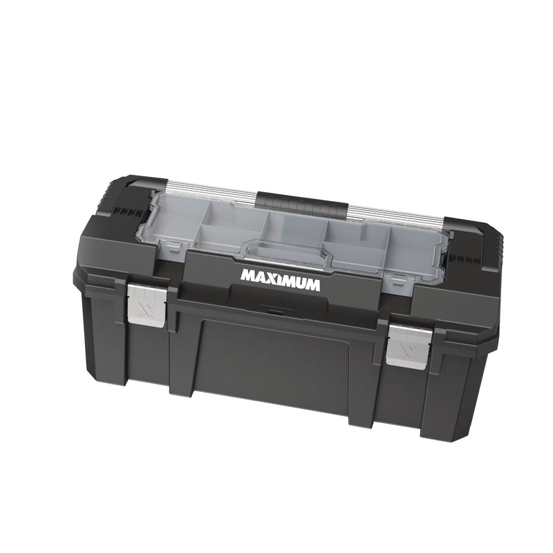 Heavy-Duty Plastic Tool Box with Removable Tray & Organizer, 26-in, Black C1V4