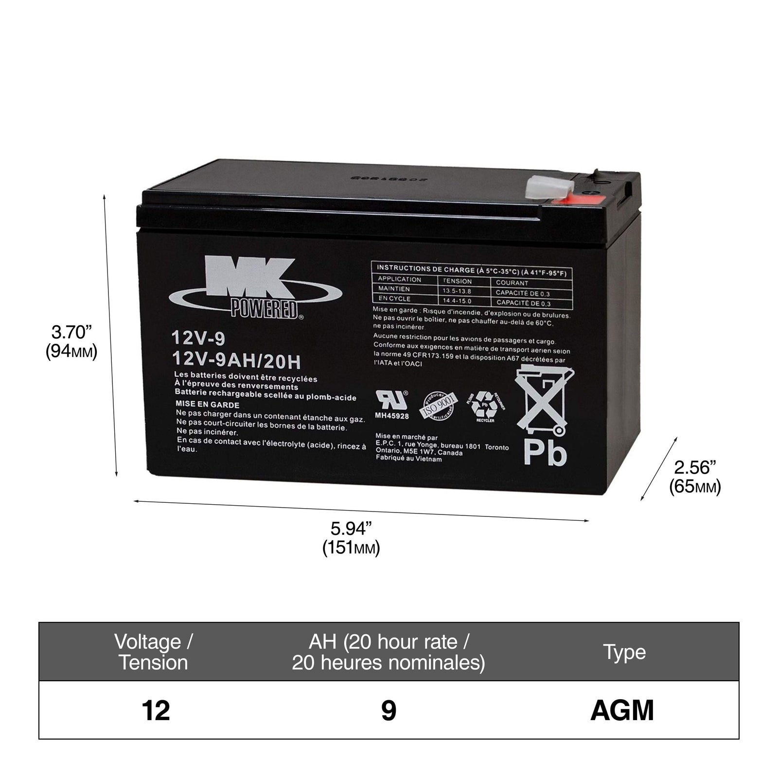 Battery 12-Volt 9 Ah SLA Battery, F2 Terminal N9L4 - product image 1
