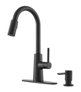 Nori Single Handle Pulldown Kitchen Faucet with Soap Dispenser, Matte Black B3W2 - product image 1