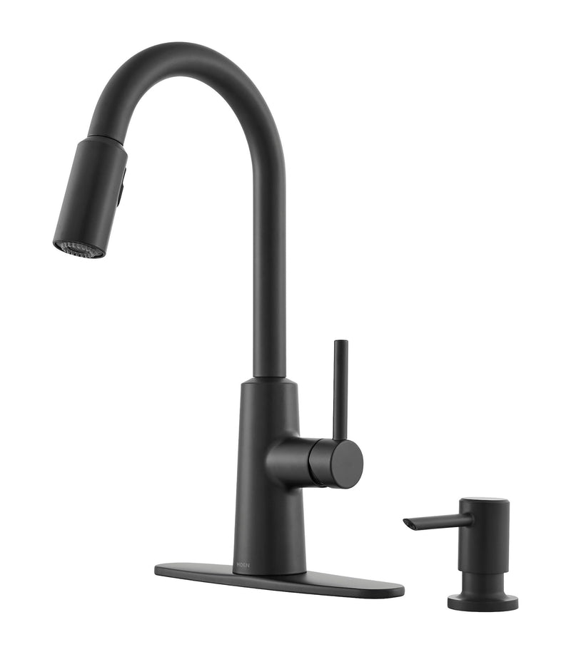 Nori Single Handle Pulldown Kitchen Faucet with Soap Dispenser, Matte Black B3W2