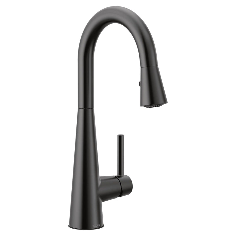 Sleek Single Handle High Arc Pull Down Kitchen Faucet, Matte Black O7D1