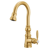Weymouth Single Handle High Arc Pull Down Sprayer Kitchen Faucet with Power Clean, Brushed Gold O5P3 - product image 1