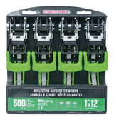 1,500-lb Reflective Ratchet Tie Down Strap, with Padded D-Handle, 1-in x 12-ft, 4-pk, Green G5P9 - product image 2