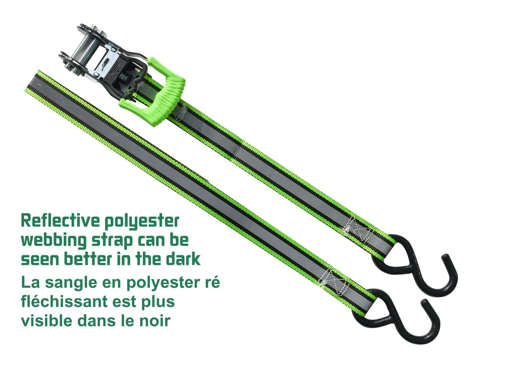 1,500-lb Reflective Ratchet Tie Down Strap, with Padded D-Handle, 1-in x 12-ft, 4-pk, Green G5P9 - product image 4