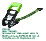 1,500-lb Reflective Ratchet Tie Down Strap, with Padded D-Handle, 1-in x 12-ft, 4-pk, Green G5P9 - product image 5
