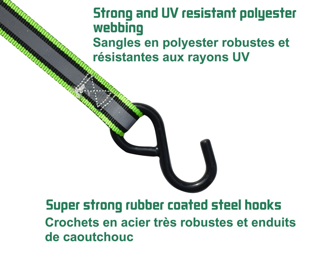 1,500-lb Reflective Ratchet Tie Down Strap, with Padded D-Handle, 1-in x 12-ft, 4-pk, Green G5P9 - product image 6