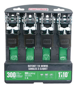 900-lb Ratchet Tie-Down Straps, Non-Padded, 1-in x 10-ft, 4-pk D2D4 - product image 2