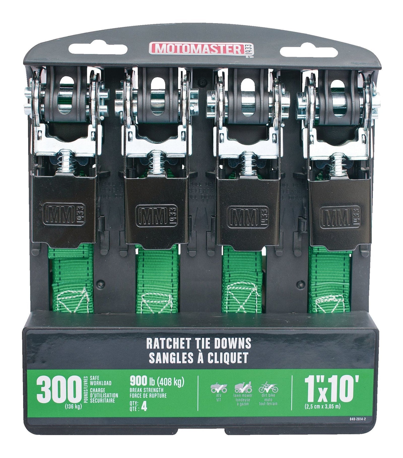900-lb Ratchet Tie-Down Straps, Non-Padded, 1-in x 10-ft, 4-pk D2D4 - product image 2