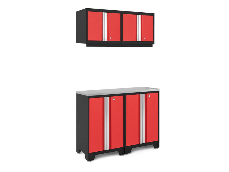 Bold 3.0 Series All-in-One Lockable Steel Garage Cabinetry Set with Stainless Steel Top, Black/Red, 48-in x 18-in x 76.75-in, 5-pc V7N6