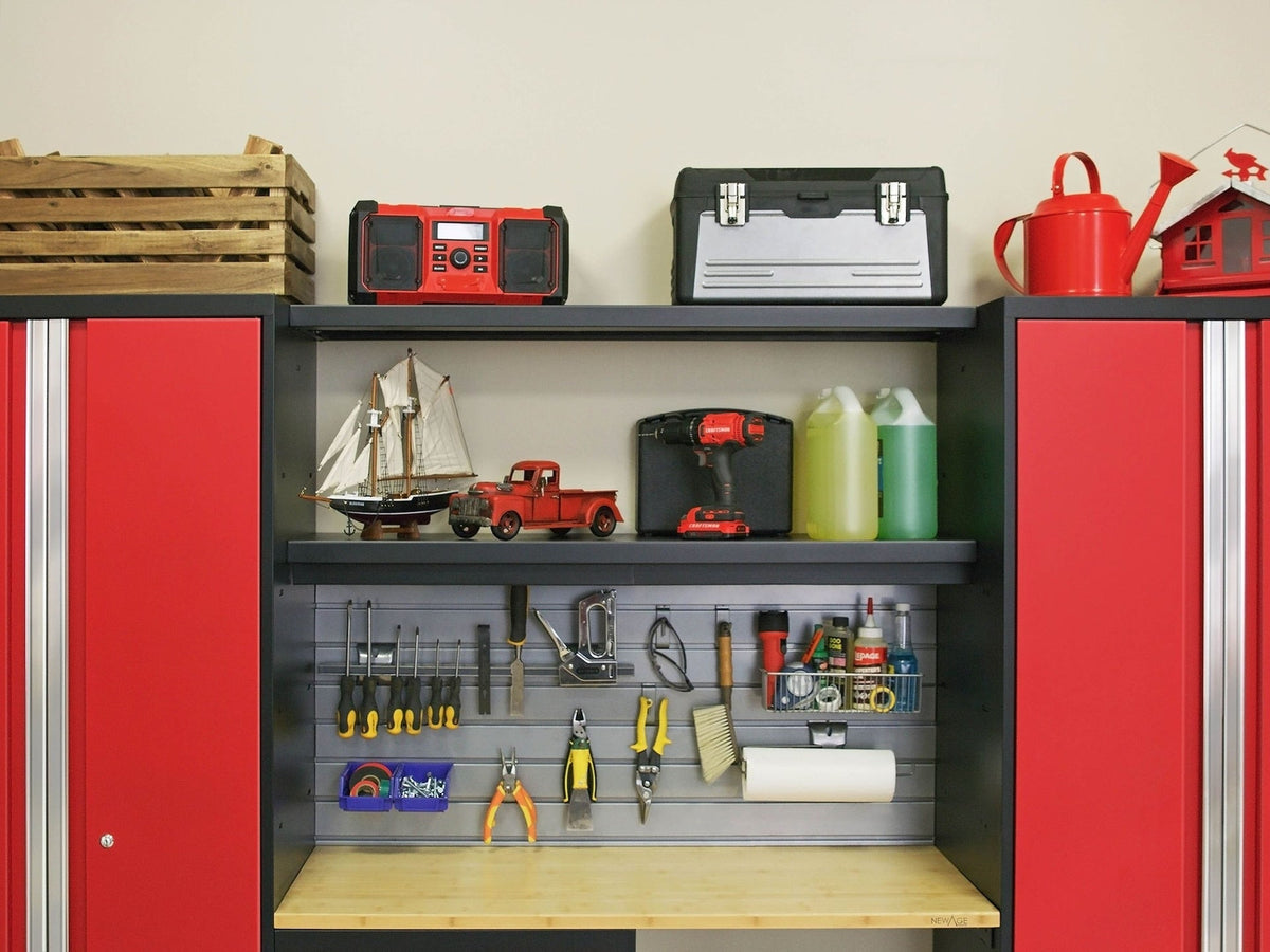 Bold 3.0 Series All-in-One Lockable Steel Garage Cabinetry Set with Stainless Steel Top, Black/Red, 48-in x 18-in x 76.75-in, 5-pc L0R1 - product image 6