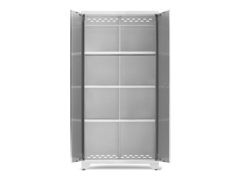 Bold Series Lockable 24-Gauge Steel RTA Storage Locker with 3 Shelves, Platinum/White, 36-in F0A4
