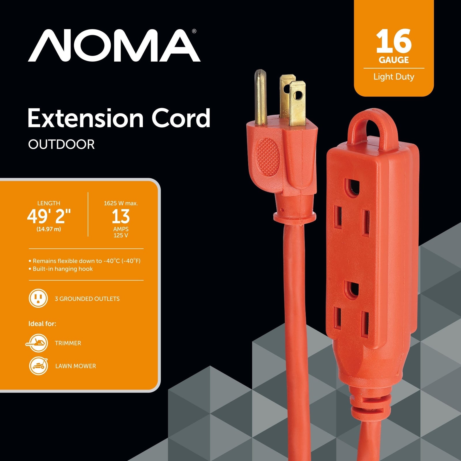 50-ft 16/3 Outdoor Extension Cord with 3 Grounded Outlets & Banana End, Orange V0D0 - product image 3