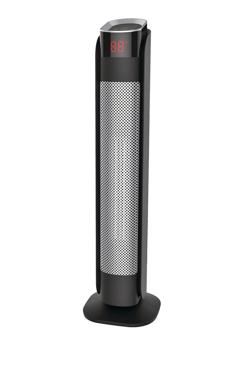 Oscillating Tower Ceramic Heater withRemote Control & Thermostat, 1500W, Black, 24-in D4R2