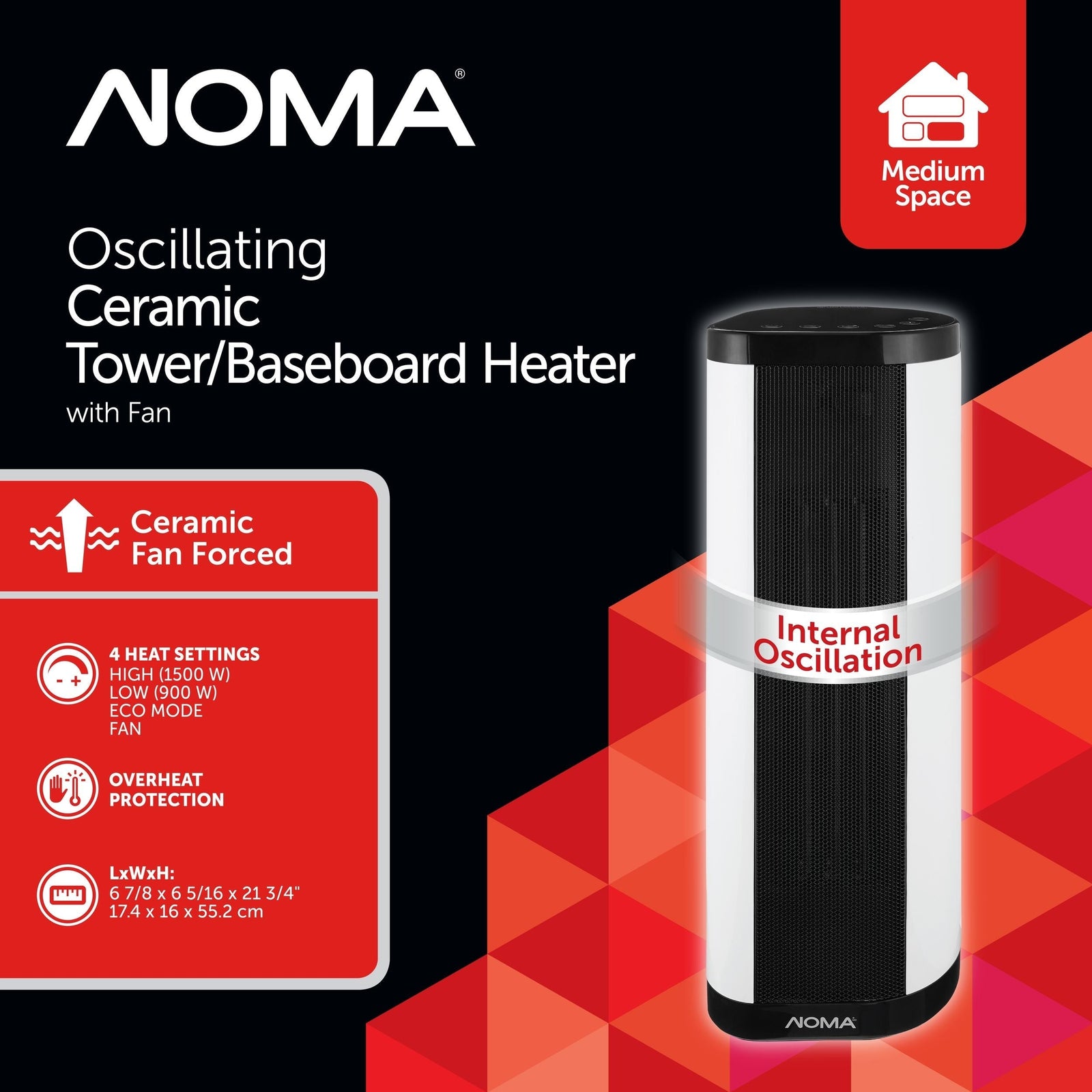 Oscillating Tower/Baseboard Heater withRemote Control & Thermostat, 1500W, White Z3A9 - product image 3