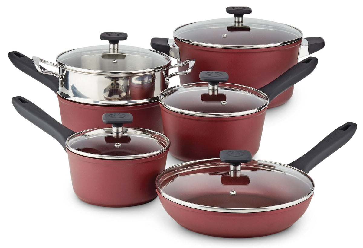 Classic Cookware Set, Non-Stick, Maroon, 11-pc Y8U4 - product image 1