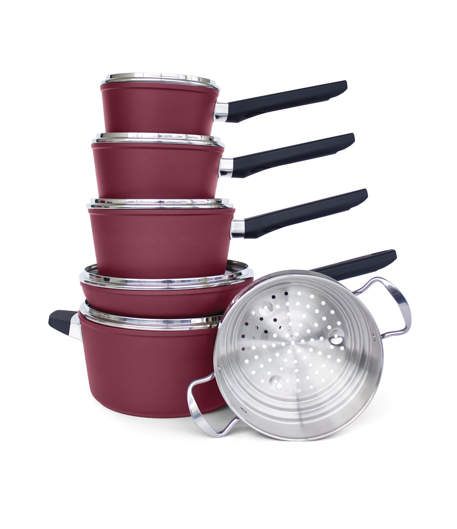 Classic Cookware Set, Non-Stick, Maroon, 11-pc Y8U4 - product image 2
