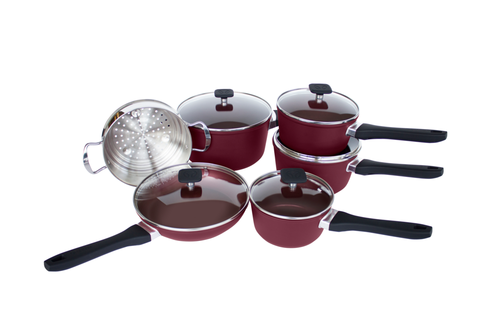 Classic Cookware Set, Non-Stick, Maroon, 11-pc Y8U4 - product image 3