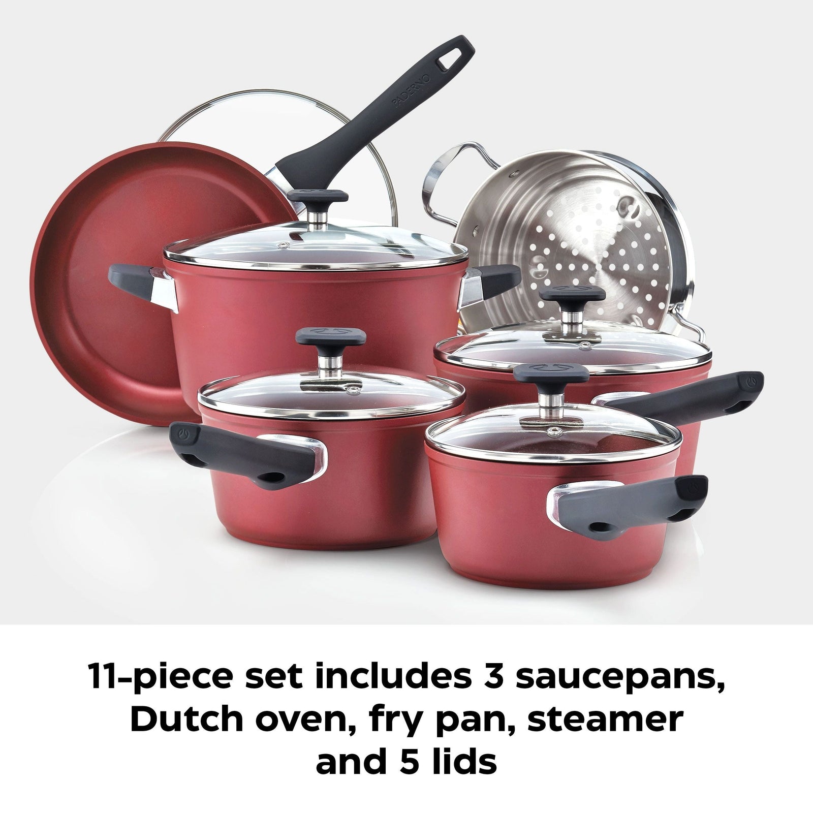 Classic Cookware Set, Non-Stick, Maroon, 11-pc Y8U4 - product image 6