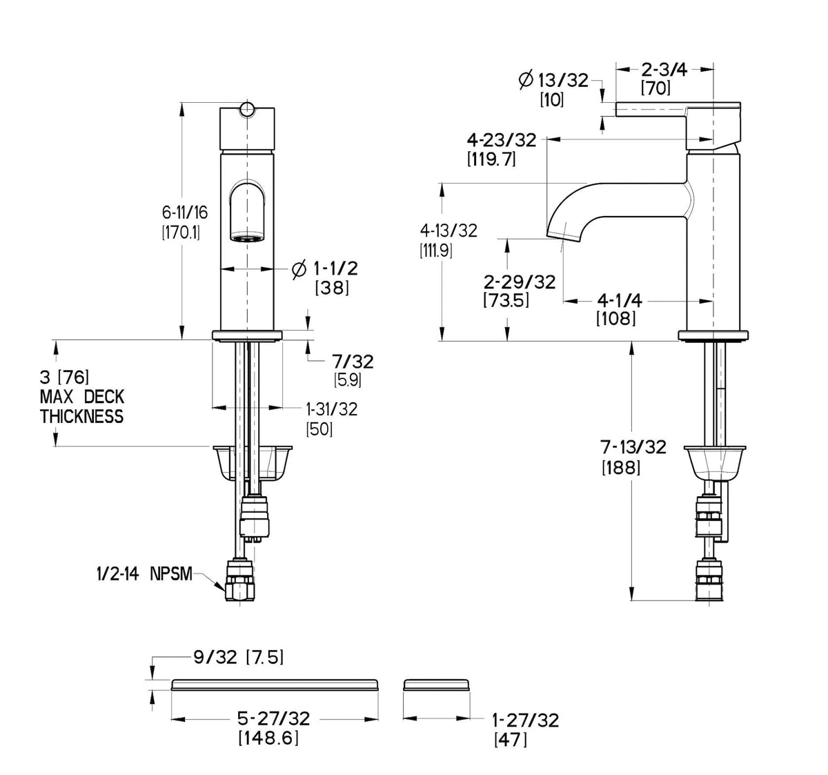 Fullerton Single Handle Single Hole 4-in Centreset Bathroom Sink Faucet, Push & Seal Drain, Chrome C0N9 - product image 3