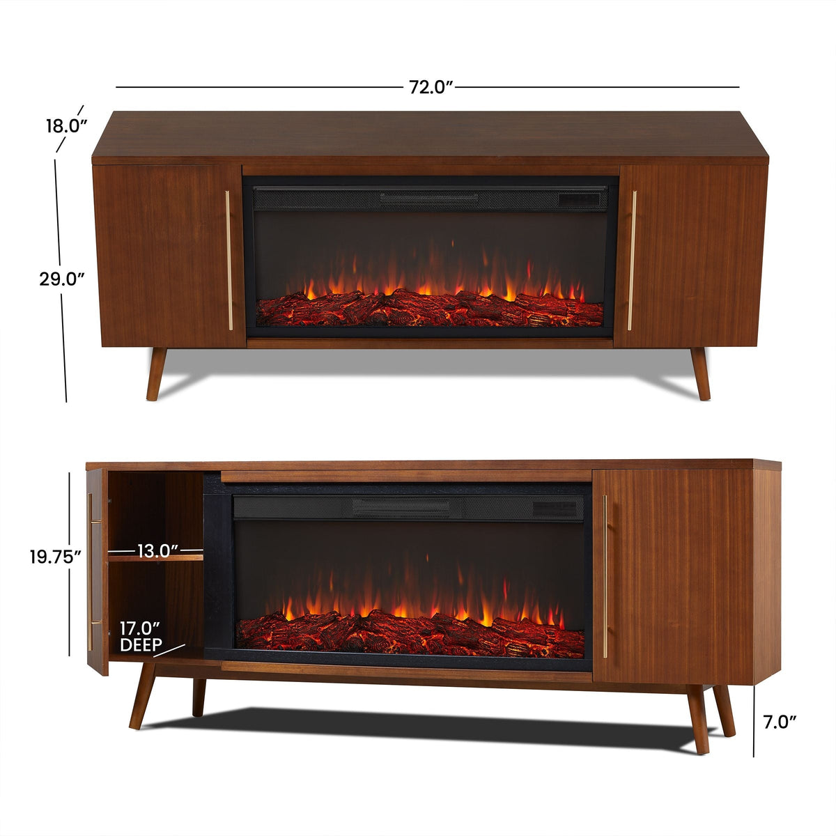 Flame Morris Media Indoor Electric Fireplace TV Stand, 72-in, 1500W, Includes Remote Control & Firebox, Vintage Black Maple S7O9 - product image 6