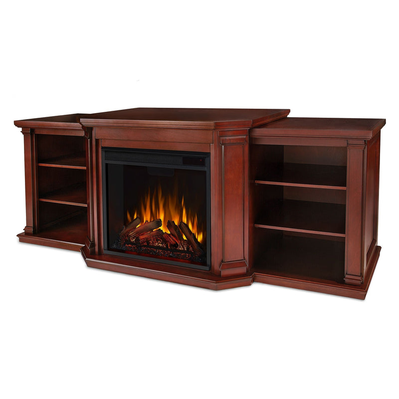 Flame Valmont Media Indoor Electric Fireplace TV Stand, 74-in, 1500W, Includes Remote Control & Firebox, Dark Mahogany C9B6