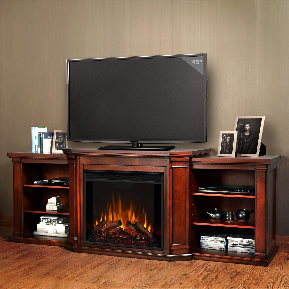 Flame Valmont Media Indoor Electric Fireplace TV Stand, 74-in, 1500W, Includes Remote Control & Firebox, Dark Mahogany Z6N0 - product image 5