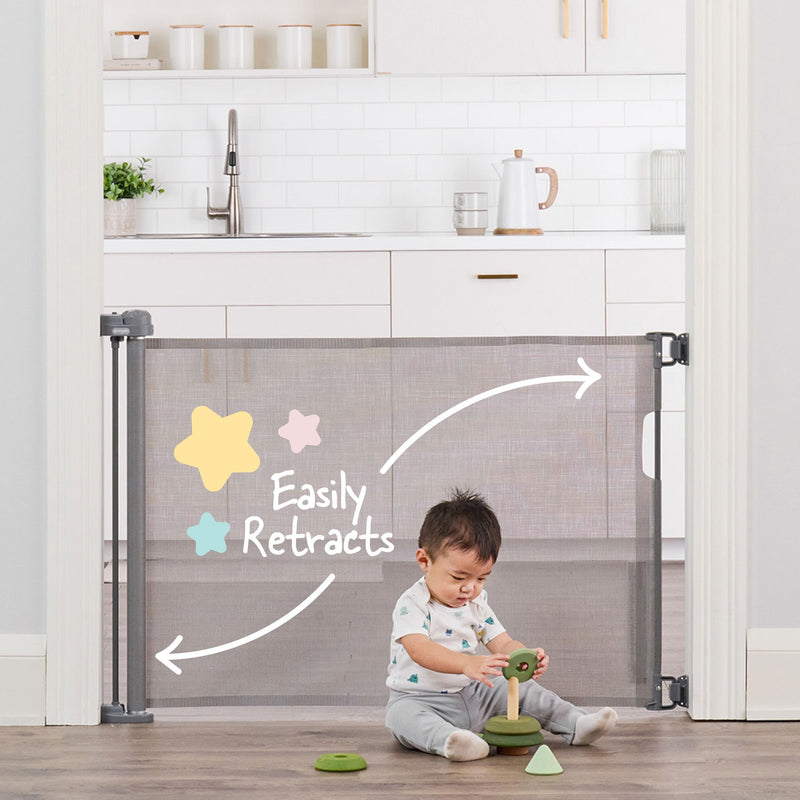 Retractable Baby Safety Gate, 50-in, Grey N6Q3