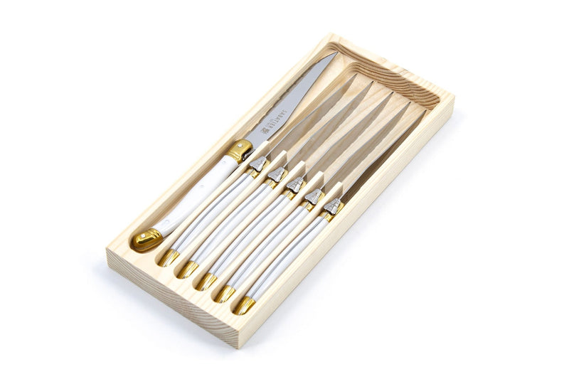 Laguiole Steak Knife Set, White/Gold, 6-pc F1H1