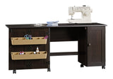 Folding Sewing & Craft Table/Storage Cart with Locking Wheels, Cinnamon Cherry Finish U0V5 - product image 1