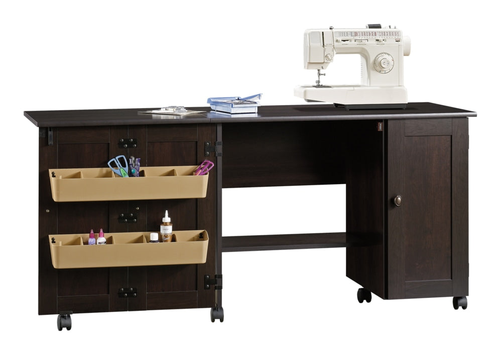 Folding Sewing & Craft Table/Storage Cart with Locking Wheels, Cinnamon Cherry Finish M7A1 - product image 1