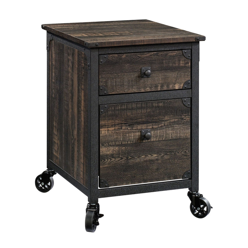 Steel Pedestal River File Cabinet with Drawers, Carbon Oak V4J2