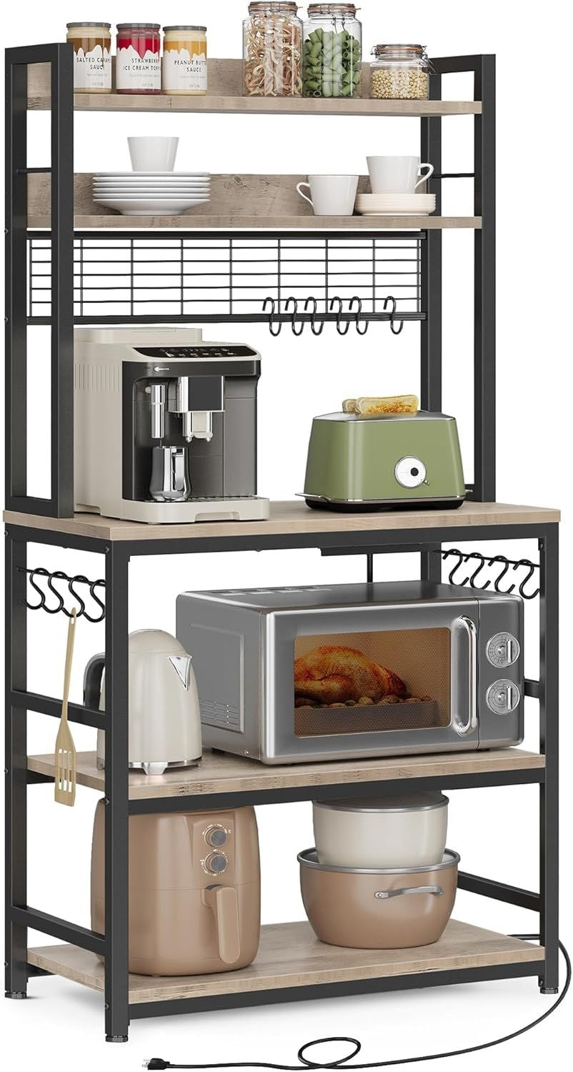 Home 5-Shelf Grey Baker's Rack with 4 AC Outlets D2K6 - product image 3
