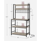 Home 5-Shelf Grey Baker's Rack with 4 AC Outlets D2K6 - product image 5